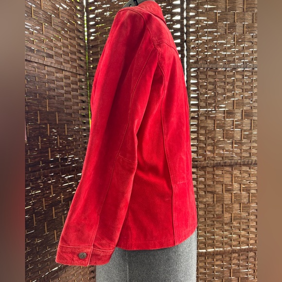 Chicos Red Suede Leather, Lined, Zip Front with Pockets Women's Jacket - Picture 6 of 10
